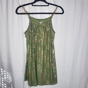 ♧♧ Love Maternity Green and Gold Sleeveless Swing Top Size Large